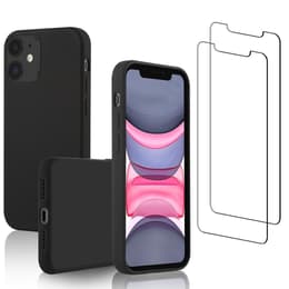 Coque iPhone 11 et 2 écrans de protection - Silicone - Noir